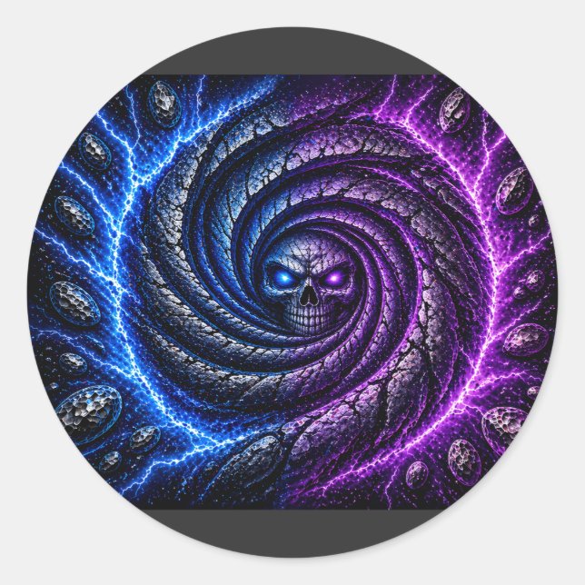 T-ShirtFire vs Ice Skull Vortex Optical Illusion | Classic Round Sticker (Front)