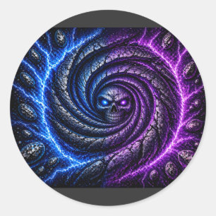 T-ShirtFire vs Ice Skull Vortex Optical Illusion   Classic Round Sticker
