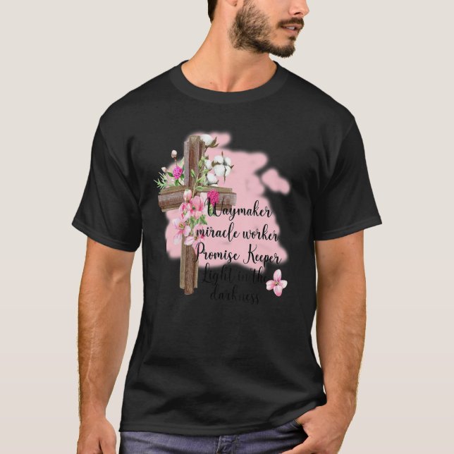 T-ShirtFloral Jesus Cross Waymaker Miracle Worker  T-Shirt (Front)
