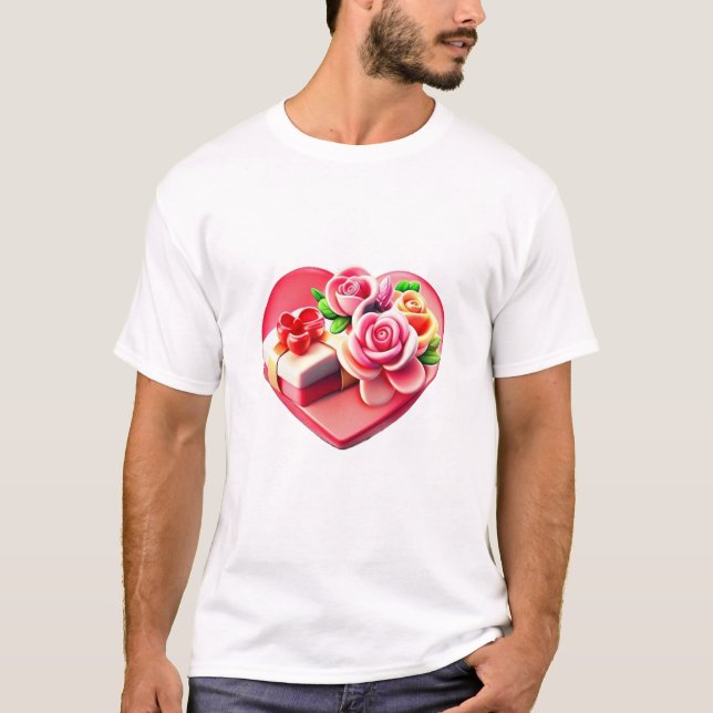 T-shirts     Romantic Rose Heart Gift Box (Front)