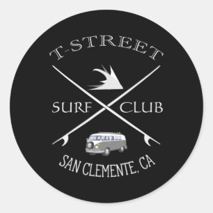 T-street Surf Club San Clemente California Classic Round Sticker
