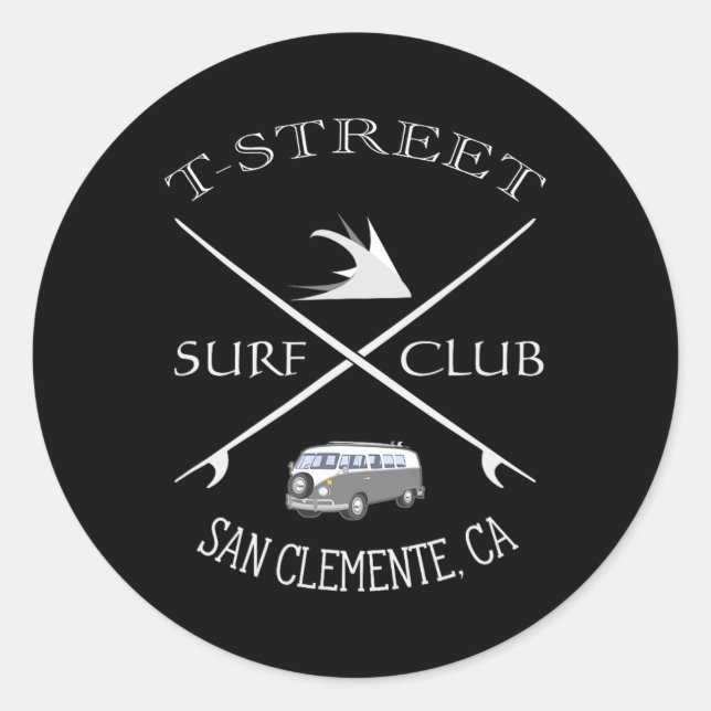 T-street Surf Club San Clemente California  Classic Round Sticker (Front)