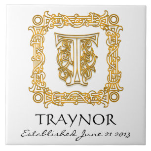 "T" Surname Wedding Anniversary Day Monogram Tile
