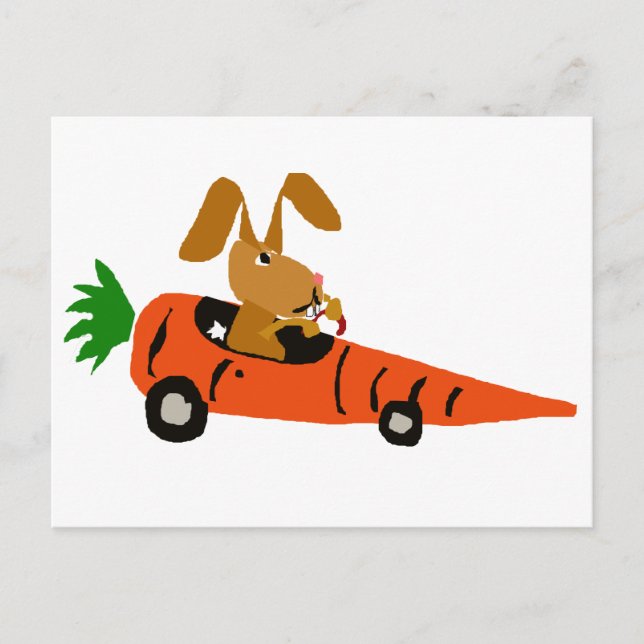 TA- Funny Bunny Rabbit Driving Carrot Car Cartoon Postcard (Front)