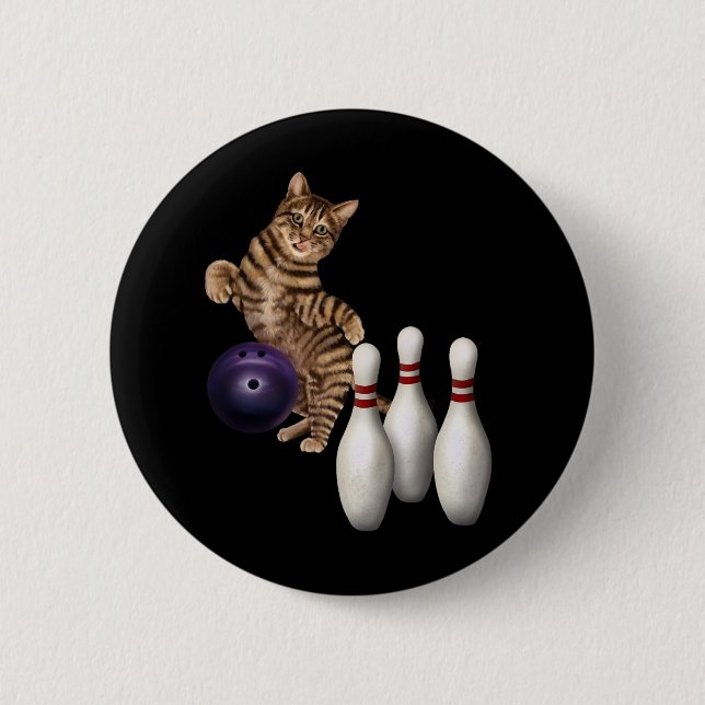 Tab Funny Cat Bowling  6 Cm Round Badge (Front)