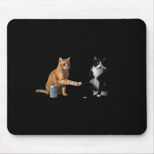 Tabby and Tuxedo Cats Holding Paw Funny Cat Beer Mouse Pad