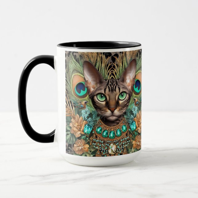 Tabby Bengal Cat Floral Art Mug (Left)