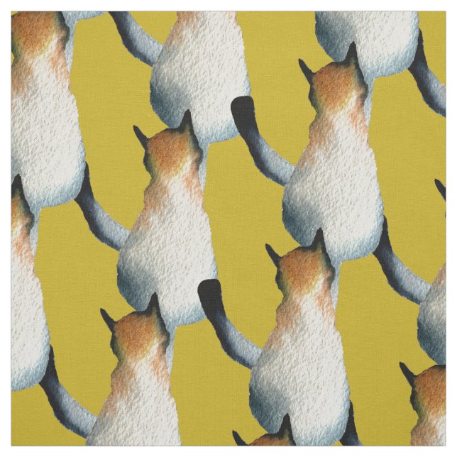 Tabby black and brown cat illustration fabric (Swatch)