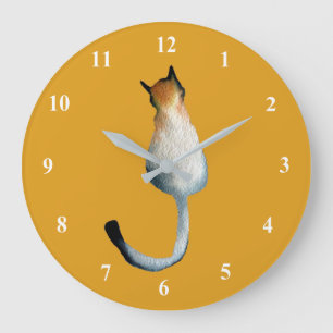 Tabby black and brown cat illustration large clock
