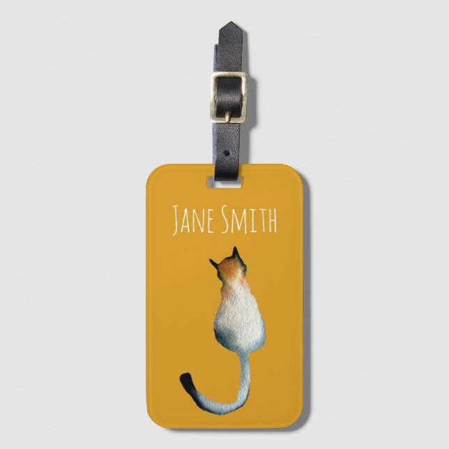 Tabby black and brown cat illustration luggage tag (Front Vertical)