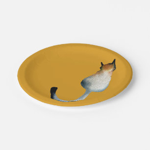 Tabby black and brown cat illustration paper plate