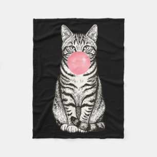Tabby Bubblegum Cat Cute Funny Cat Blowing Pink Fleece Blanket