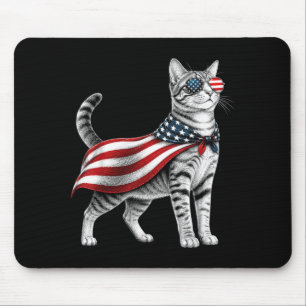 Tabby Cat 4th Of July Us Aamerican Flag Patriotic Mouse Pad
