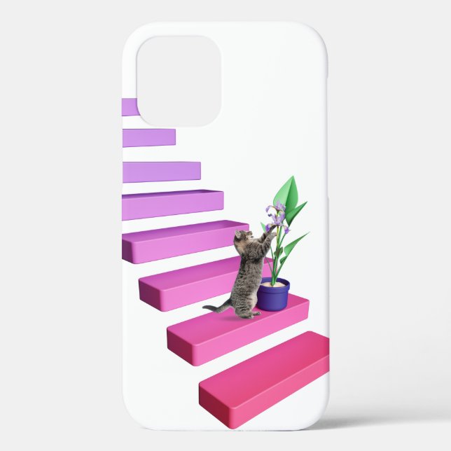 Tabby Cat and Plant On Stairs Case-Mate iPhone Case (Back)