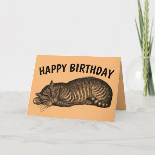 TABBY CAT ART NAP, EAT CAKE, BIRTHDAY CARD