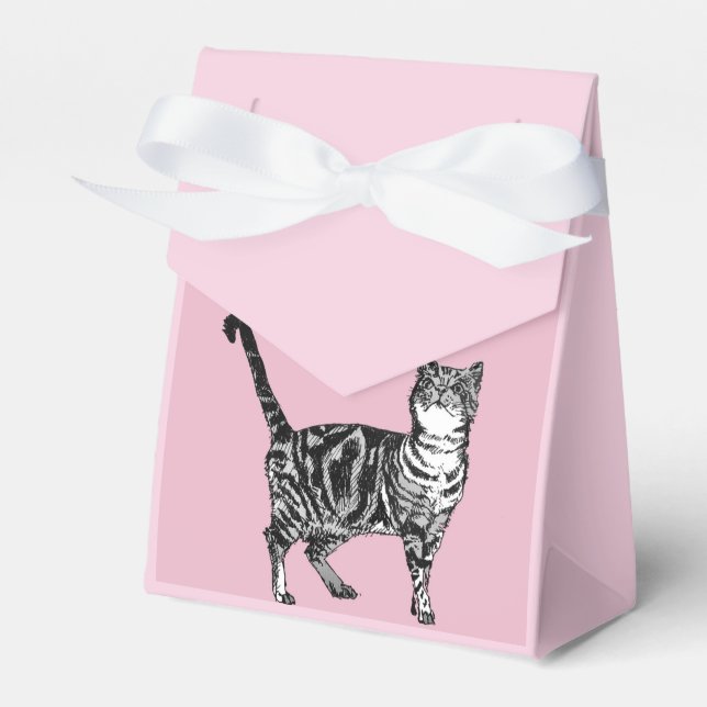 Tabby Cat Art pink Birthday Party Cake Favour Box (Front Side)