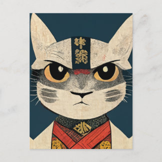 Tabby Cat as Nobunaga Oga in Japanese  Wood Wall A Postcard