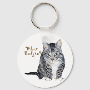 Tabby Cat Asks: What Budgie? Key Ring