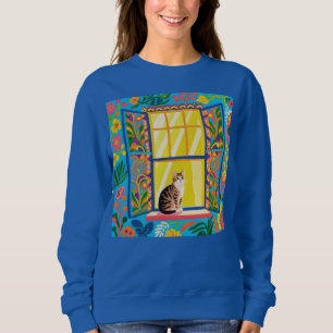 Tabby Cat at Sunny Window T-Shirt Colourful Flor Sweatshirt