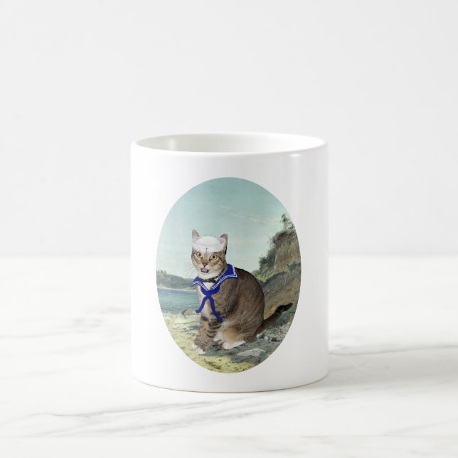 Tabby Cat at the Beach Coffee Mug (Center)