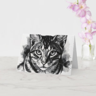 Tabby Cat Black and White Ink Art Note Card