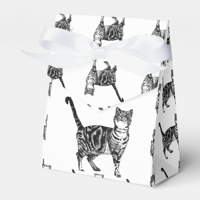 Tabby Cat Black Birthday Party Cake Favour Box (Front Side)