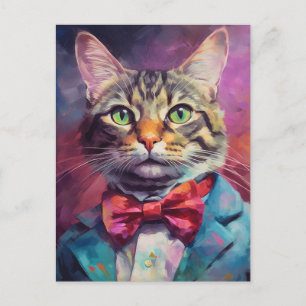 TABBY CAT BOW TIE SUIT ART Postcard