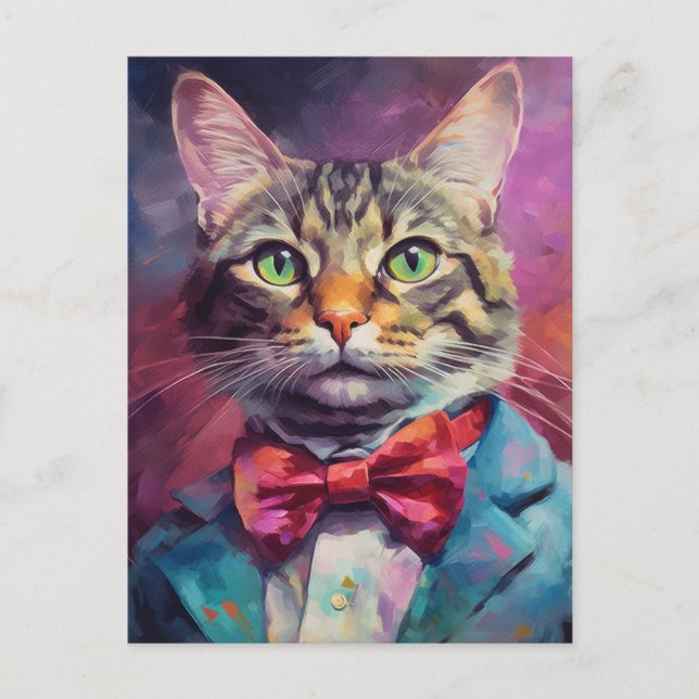 TABBY CAT BOW TIE SUIT ART Postcard (Front)