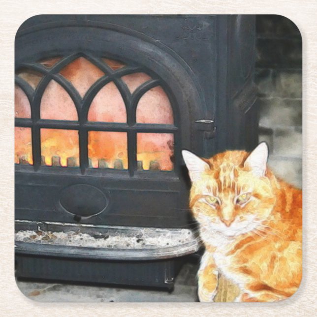 Tabby Cat By Cosy Fire Coaster (Front)