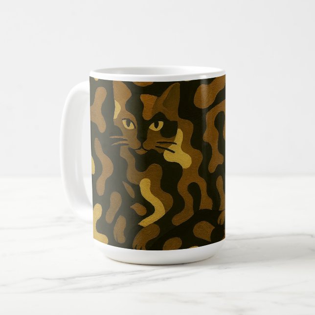 Tabby Cat Camouflage Abstract Pattern Coffee Mug (Front Left)