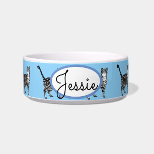 Tabby Cat Cats Animal Pastel Blue Cute Pet Name Bowl