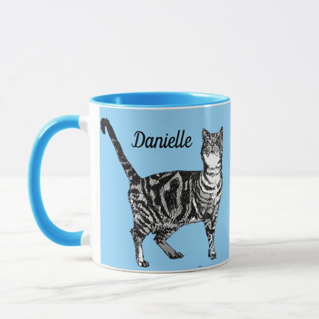 Tabby Cat Cats light Blue Girls Name Mug (Left)