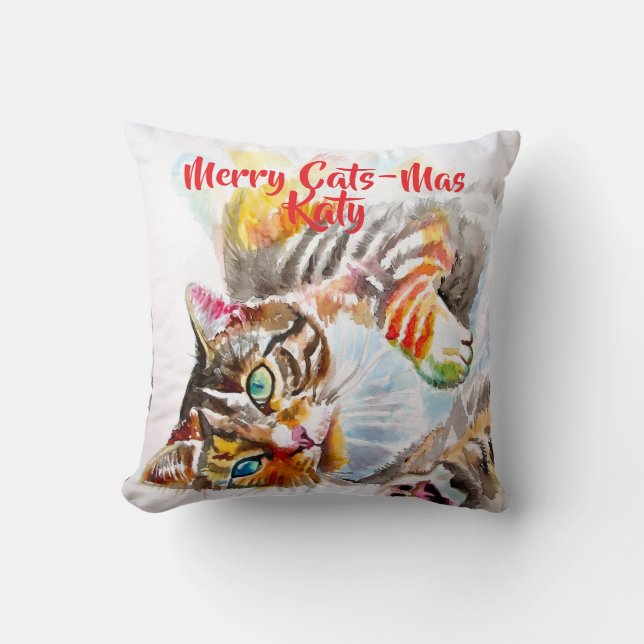 Tabby Cat Cats Merry Christmas Cats-Mus Girls Cushion (Front)