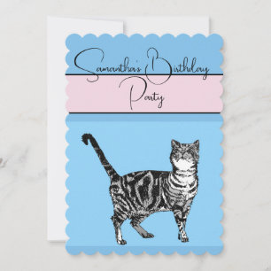 Tabby Cat Cats Pink blue Birthday Party Invitation