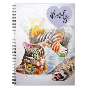 Tabby Cat Cats Watercolour Feline Woman's Name Notebook