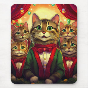 Tabby Cat Christmas Choir Mouse Pad
