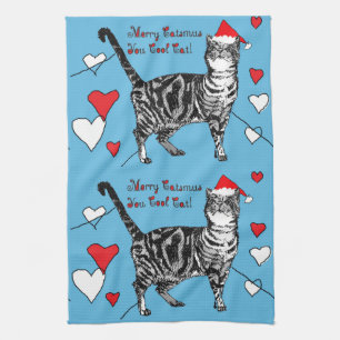 Tabby Cat Christmas Cool Cat Tea Towel