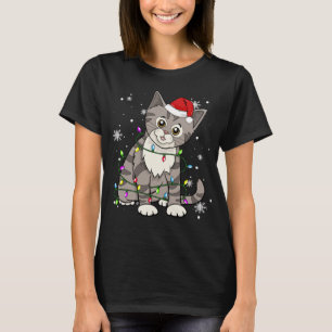 Tabby Cat Christmas Lights Christmas Cat Santa hat T-Shirt