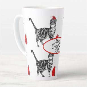 Tabby Cat Christmas Santa Hat Cats Red White Latte Mug