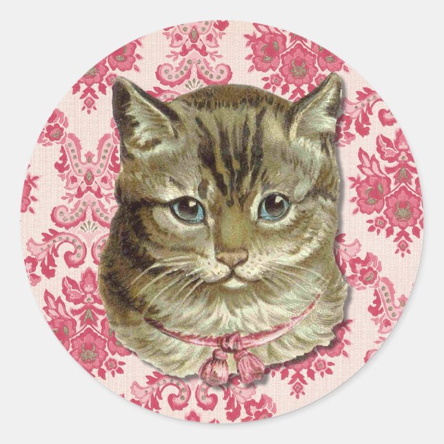 Tabby cat classic round sticker (Front)