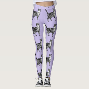 Tabby Cat Cool Animal Black and Puple Leggings