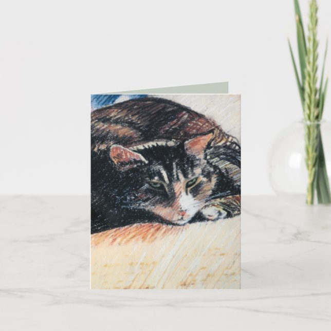 Tabby Cat Customisable Note Card, Green Card (Front)