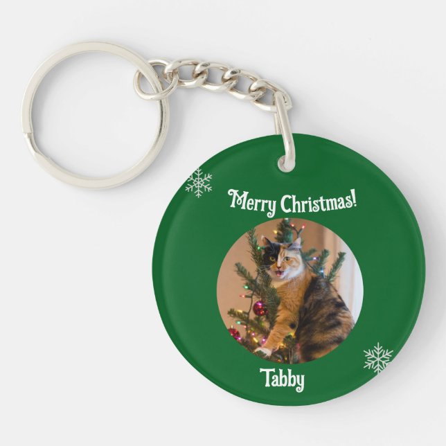 Tabby Cat Customize Photo Name Key Ring (Front)