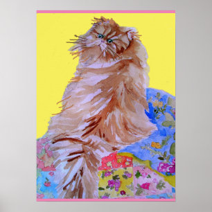 Tabby Cat Cute Cats & Colourful Quilt Poster
