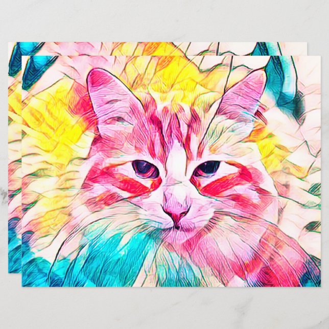 Tabby Cat Design Pink Yellow Teal Art Design (Front/Back)