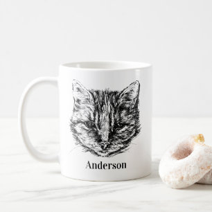Tabby Cat Drawing Custom Colour Personalised Coffee Mug