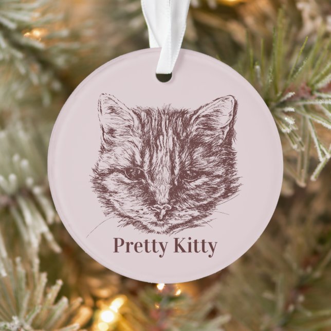 Tabby Cat Drawing Custom Colour Personalised Name Ornament (Tree)