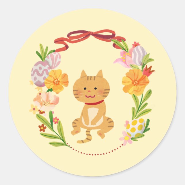 Tabby Cat Easter  Classic Round Sticker (Front)