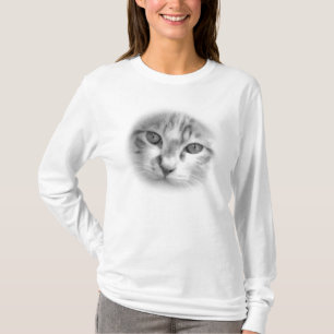 Tabby Cat Face Black and White T-Shirt