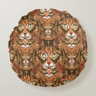 tabby cat facw pattern round cushion